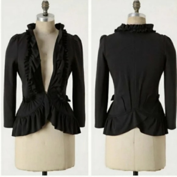 NWT Anthropologie Cartonnier Black Ruffle Blazer Shirt Jacket / XS * - Picture 2 of 4